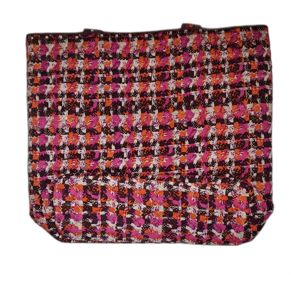 VERA BRADLEY Houndstooth Tweed Tote Pink Orange Quilted Cotton Handbag NEW